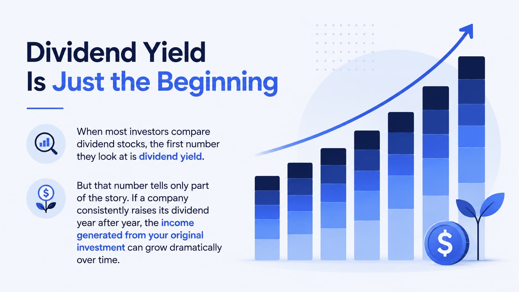 Illustration representing long-term dividend growth through steadily increasing portfolio income.