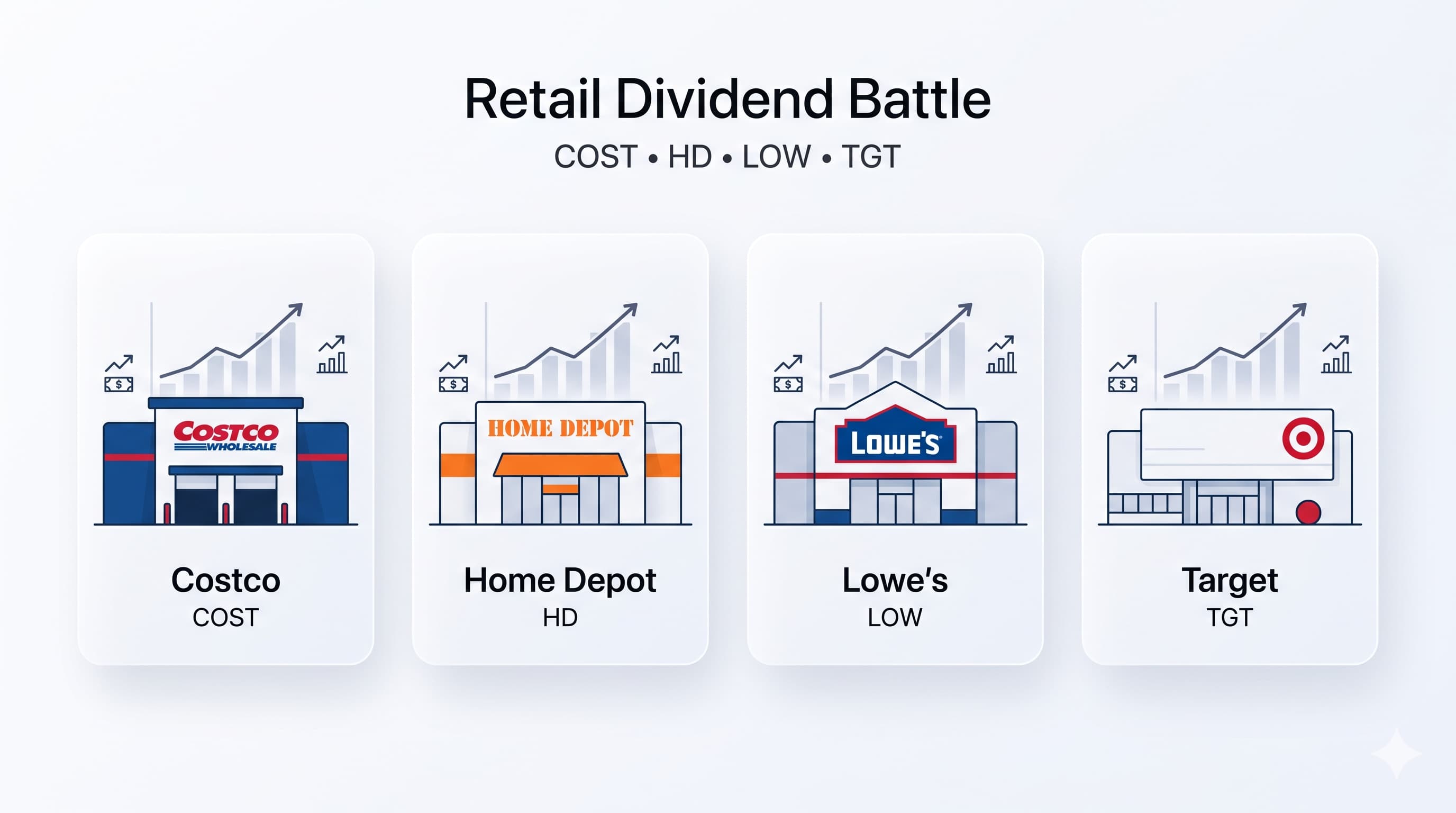 Comparison of Costco, Home Depot, Lowe's, and Target in a DividendXray retail dividend stock battle.